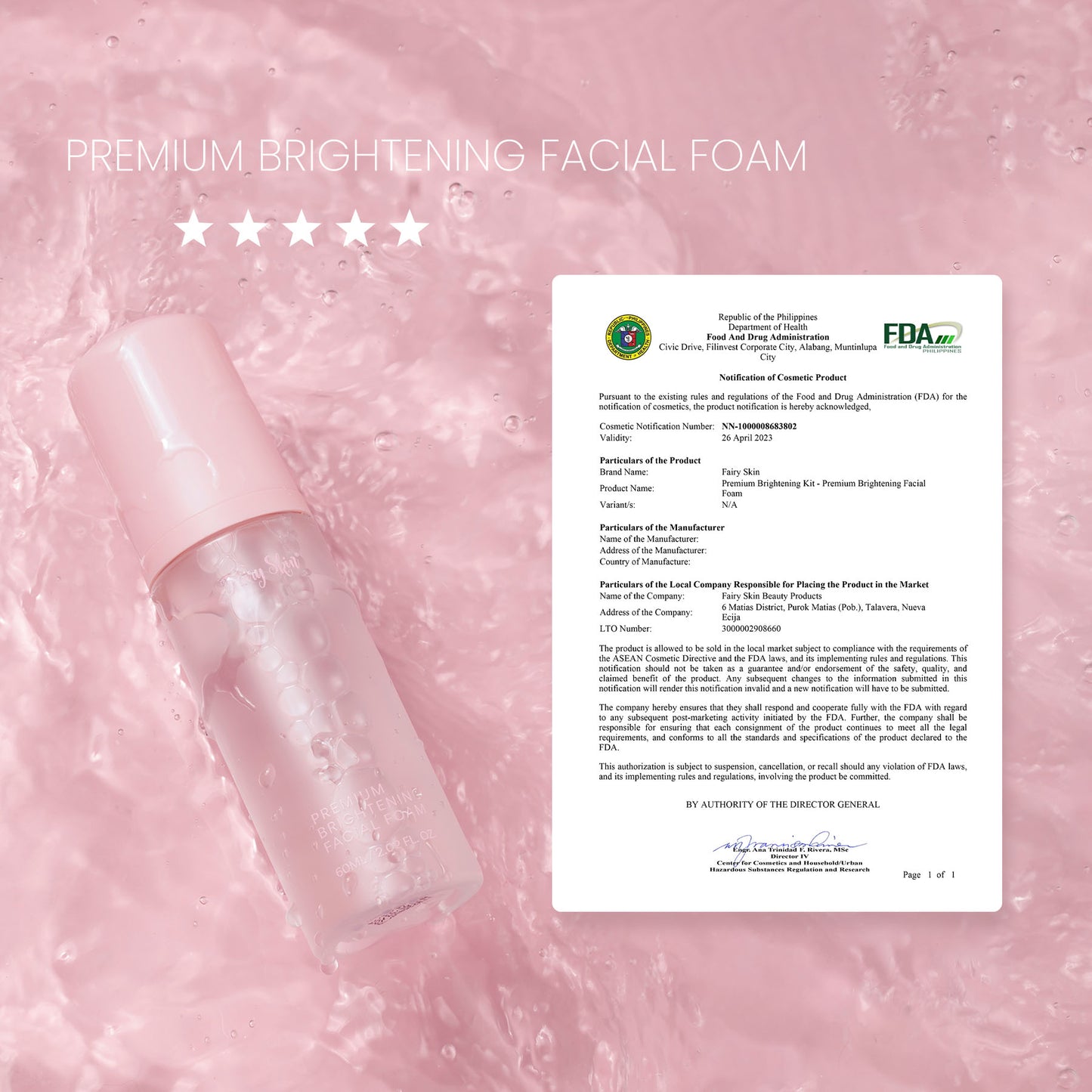 Fairy Skin Premium Brightening Facial Foam Cleanser 100ML